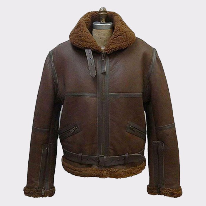 Dark brown shearling jacket mens for winters