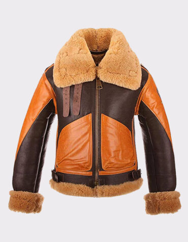 Orange and brown shearling jacket mens for winters