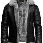 Black shearling jacket mens for winters