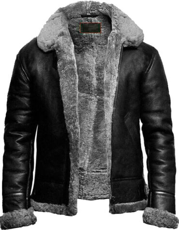 Black shearling jacket mens for winters