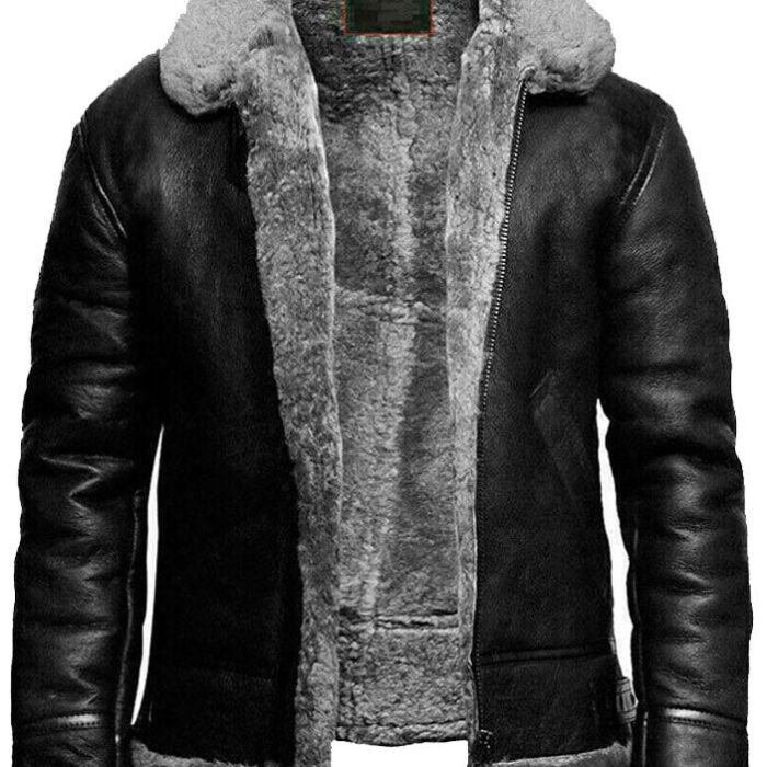 Black shearling jacket mens for winters