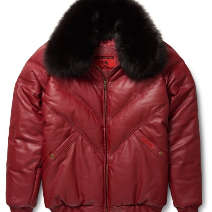 Burgundy Leather V-Bomber Jacket