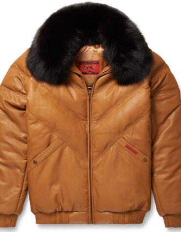 Camel Leather V-Bomber Jacket