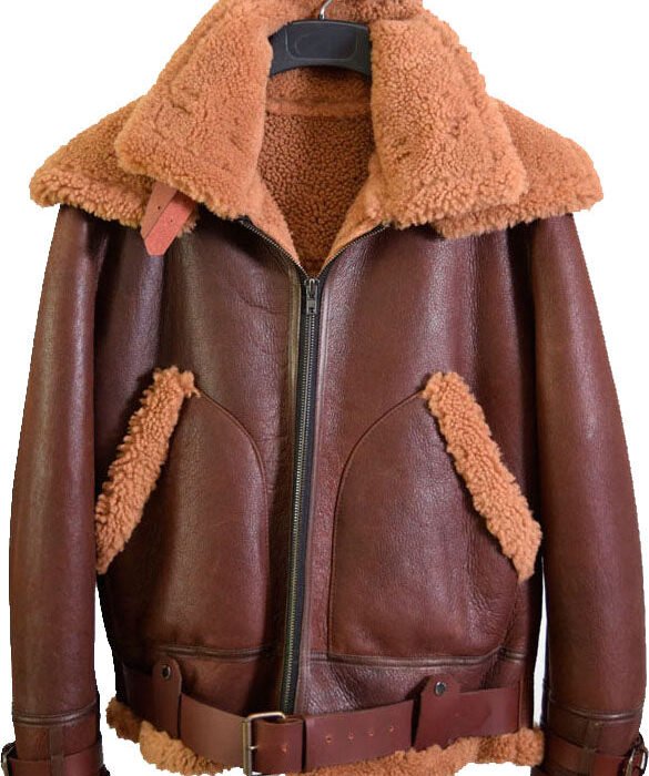 Brown fur shearling jacket mens for winters