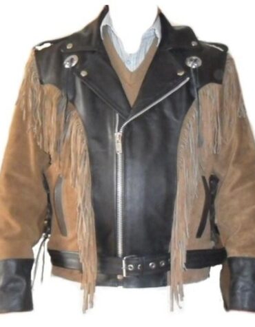 Men 1980's Cowboy Suede Leather Black Beige Jacket ,Cowboy Suede Fringe Jacket