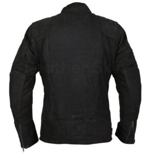 Men Black Suede Belted Leather Jacket with Zippers on Shoulders