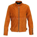 Tan Suede Leather Jacket with Silver Zippers - Elevate Your Style