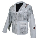 Men's White Western Style Fringes Cowboy Suede Leather Jacket - Bold and Stylish