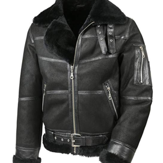 Black shearling jacket mens for winters