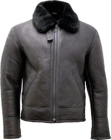 Mens Black Air Force Real Leather Jacket With Fur