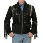 Black Cowboy Suede Jacket with Fringe - Western Elegance