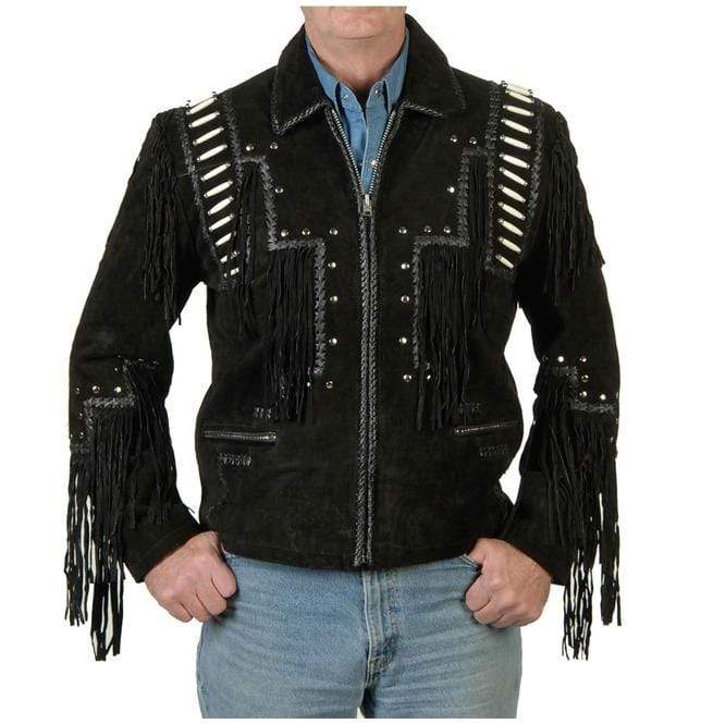 Men's Black Cowboy Suede Jacket - Classic Style with Fringe Detail ...