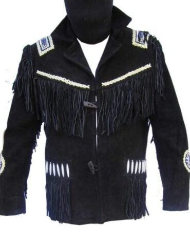 Men's Fringe Jacket Western Wear Cowboy Black Suede Jacket