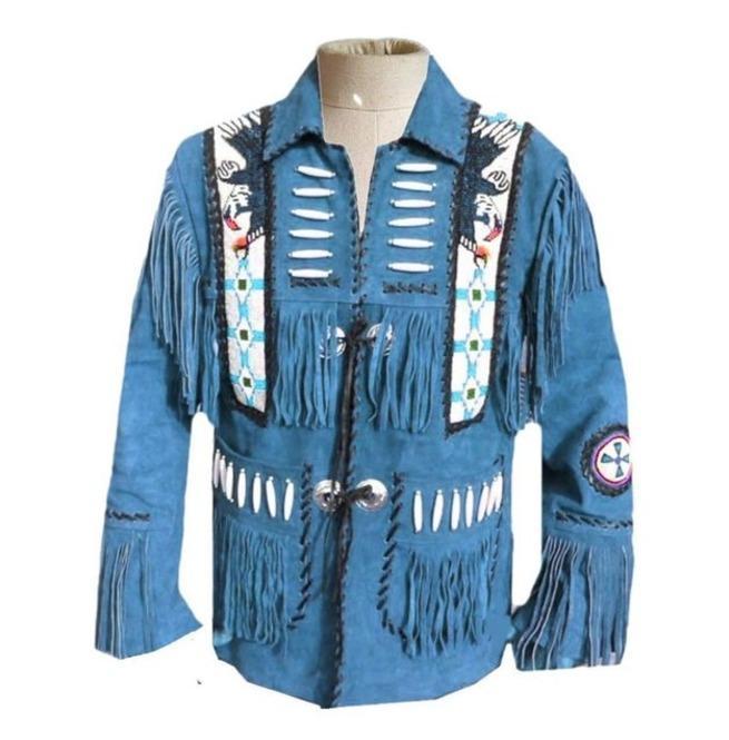 Shop Men's Western Suede Jacket - Blue Cowboy Fringe Suede Jacket ...