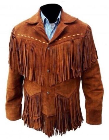 Men's Western Suede Jacket, Tan Color Cowboy Suede Fringe Jacket