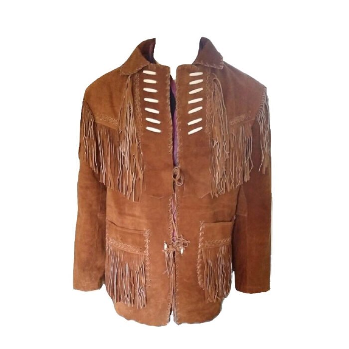 Men's Western cowboy Brown suede leather jacket with Fringes