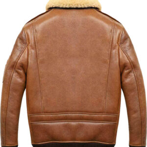 Men’s Aviator Camel Brown A2 Fur Shearling Leather Bomber Jacket