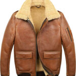 Men’s Aviator Camel Brown A2 Fur Shearling Leather Bomber Jacket - Timeless Elegance