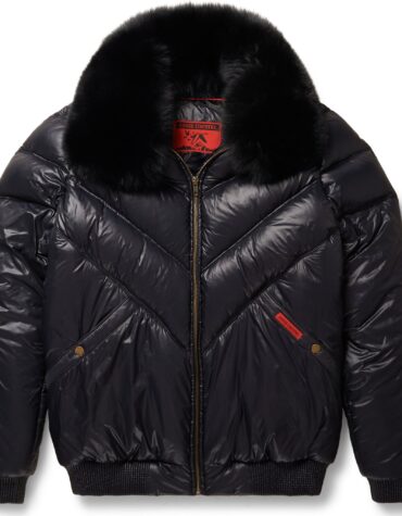 Nylon Black Leather V-Bomber Jacket