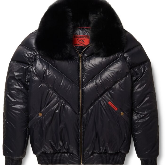 Nylon Black Leather V-Bomber Jacket