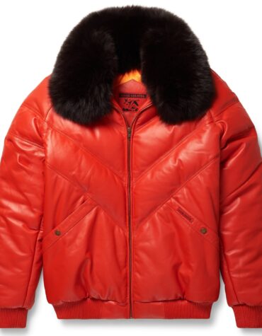 Orange Leather V-Bomber Jacket