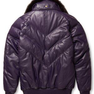 Purple Leather V-Bomber Jacket