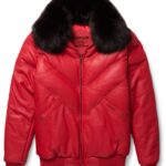 Red Leather V-Bomber Jacket - Bold and Trendsetting