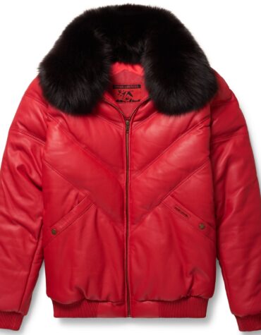 Red Leather V-Bomber Jacket