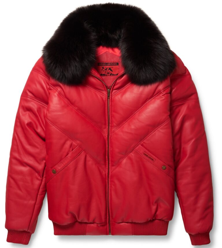 Red Leather V-Bomber Jacket