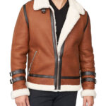 Brown and white shearling jacket mens for winters