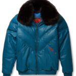 Teal Leather V-Bomber Jacket - Chic and Contemporary Outerwear