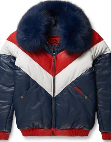 Two-Tone Leather V-Bomber Jacket