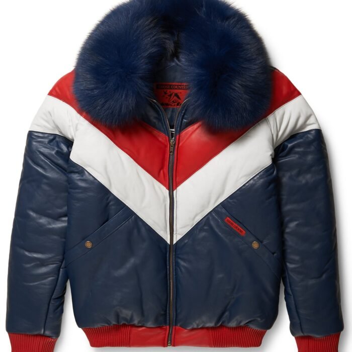 Two-Tone Leather V-Bomber Jacket