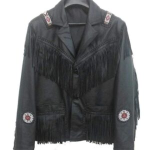 Western Leather Jacket, Black Cowboy Leather Fringe Jacket
