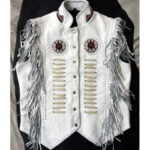 Handmade White Cowboy Fringe Leather Jacket - Authentic Western Style