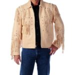 Western Men 1980s Cowboy Cream Color Fringe Jacket - Vintage Style