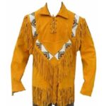 Chic Tan Suede Leather Jacket with Fringes - Western Inspired