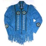 Western Suede Jacket - Men's Wear Fringes Beads Blue Color Jacket