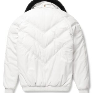 White Leather V-Bomber Jacket