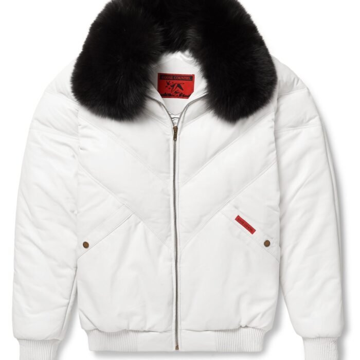 White Leather V-Bomber Jacket