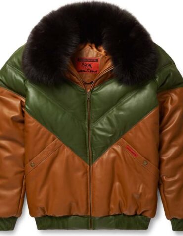 BROWN & GREEN LEATHER V-BOMBER JACKET