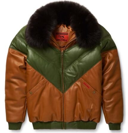 BROWN & GREEN LEATHER V-BOMBER JACKET
