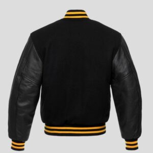 Black Body and Black Leather Sleeves Varsity College Jacket