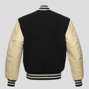 Black Body and Cream Leather Sleeves Varsity College Jacket