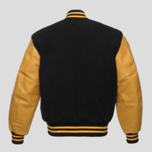 Black Body and Gold Leather Sleeves Varsity College Jacket