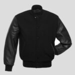 Black Body and Black Leather Sleeves Varsity College Jacket