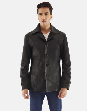 Leo Black Leather Coat