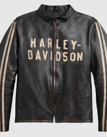Black Harley Davidson Sleeve Stripe Leather Jacket