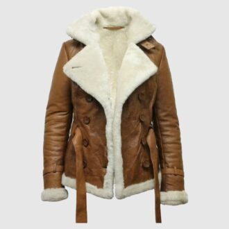 Brown pilot aviator genuine shearling leather jacket for women