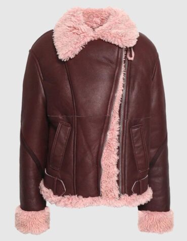Burgundy Shearling Lined Leather Fur Jacket